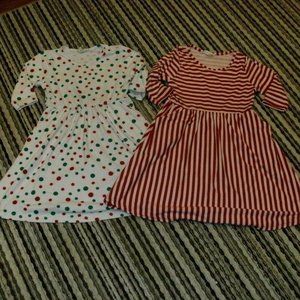 2 Emma & Elsa Red White Green Stripe Polka Dot Holiday Dresses with Pockets sz 6